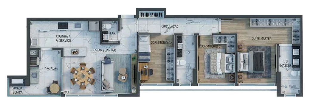 Planta completa de referência da unidade 402 do Iti Haus